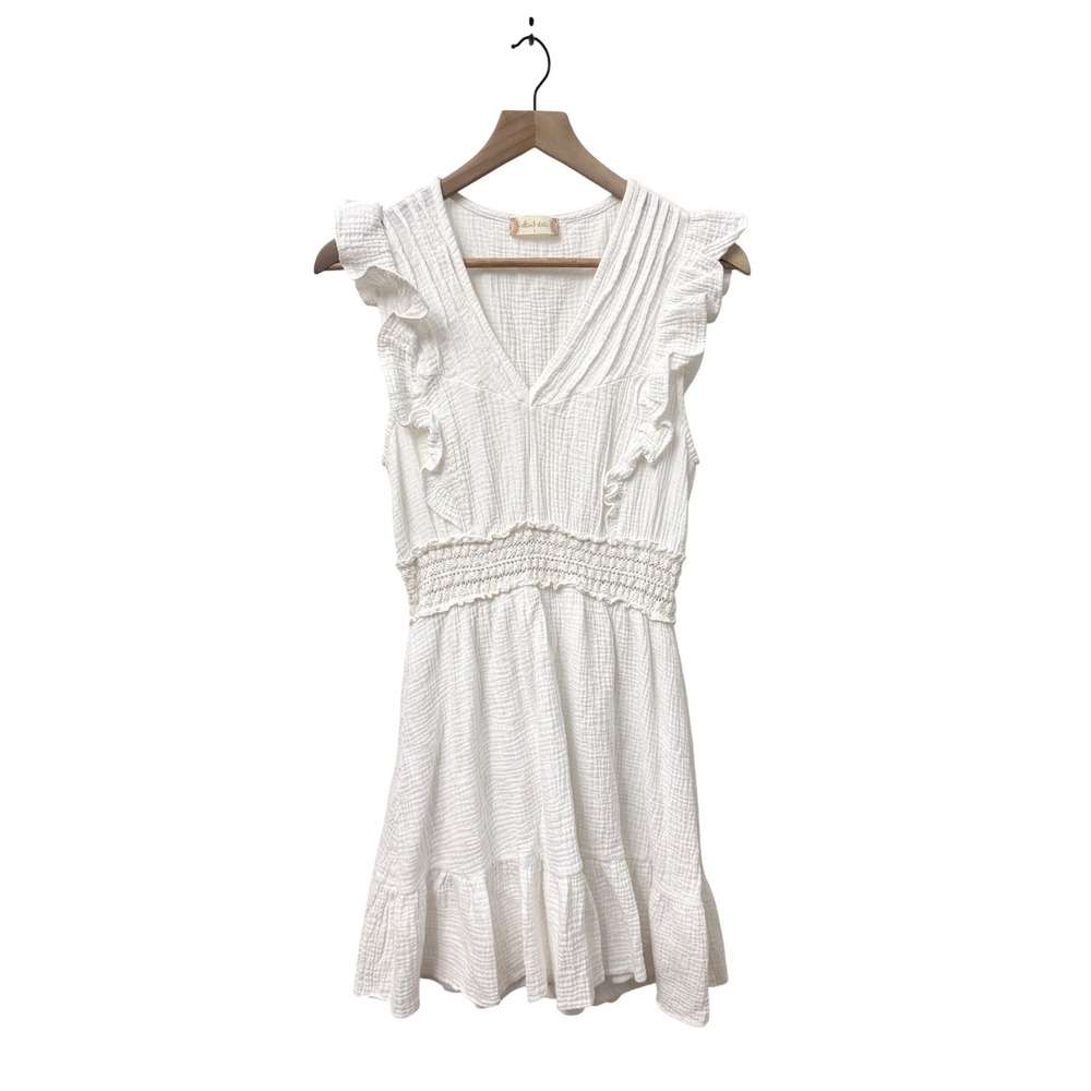 Altar'd State Mini Dress L White‎ Gauze Ruffle Crochet Waist V-Neck Beach